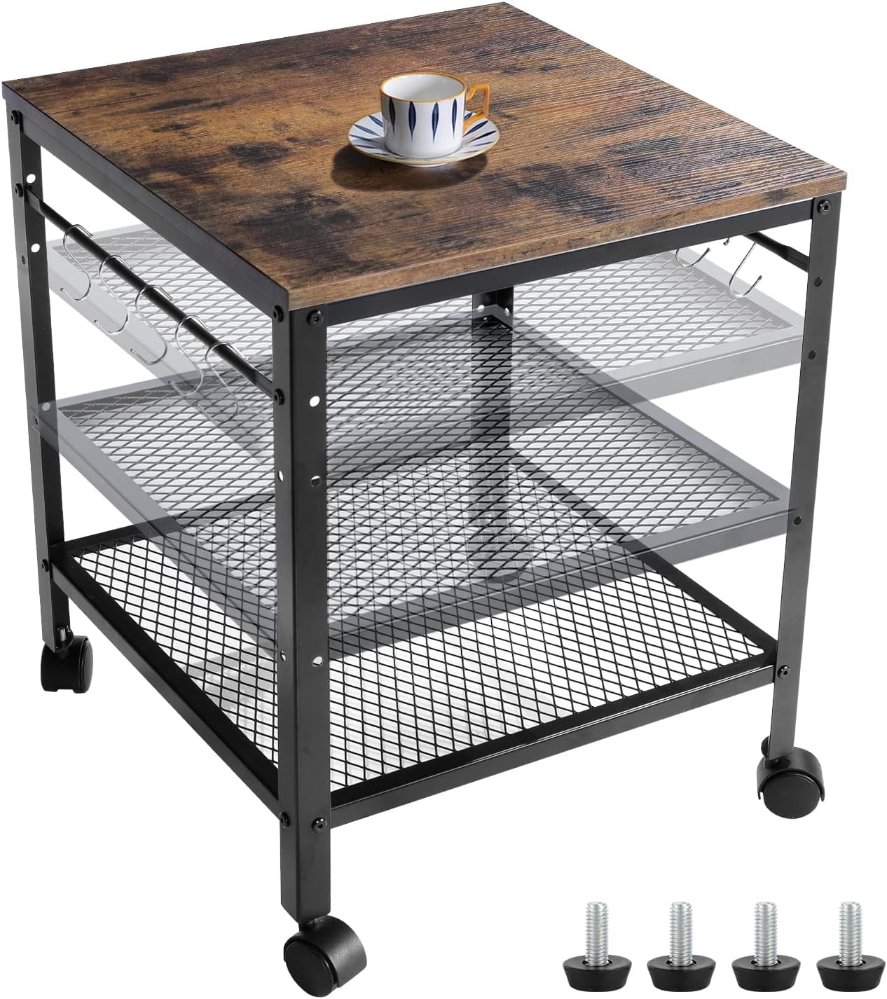 Rustic End Table, 2-Tier Side Table with Adjustable Height Shelf, 19.7