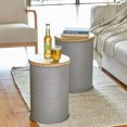 Rustic End Table Farmhouse Galvanized Metal Barrel Ottoman Storage