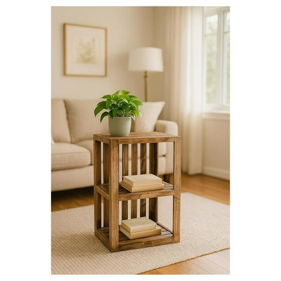 Rustic End Table Wood Crate - Medium Brown Nightstand - 27" Tall - Handmade Wooden Side Table for Living Room, Bedroom, Farmhouse Decor