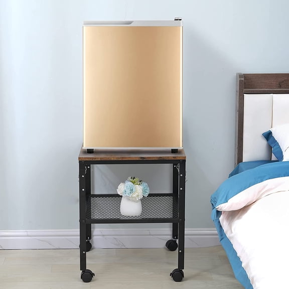 Rustic End Table with Adjustable Height Shelf, 2-Tier Side Table for Mini Fridge, Printer, Aquarium Stand, Nightstand, Coffee Table