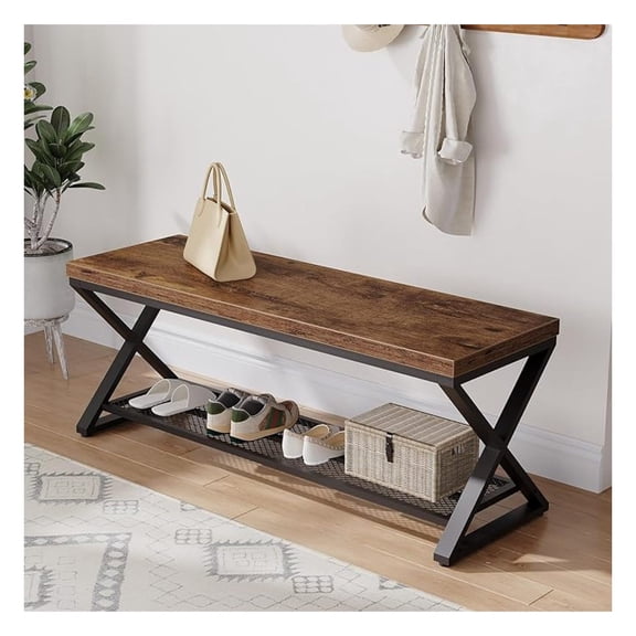 Rustic Entryway , 47 Shoe with Storage for Entry Way, Industrial Shoe Rack with Seating for Foyer Entrance, Farmhouse Wood for Hallway Living Room Bedroom, Rustic Brown