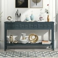 thumbnail image 1 of Rustic Entryway Console Table with 4 Drawers and Bottom Storage Shelf, Long, Narrow, Elegant Design Hallway Table with Wide Desktop, Solid Wood Sofa Table with Knobs & Square Legs, Navy, 1 of 7