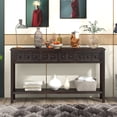 thumbnail image 1 of Rustic Entryway Console Table with 4 Drawers and Bottom Storage Shelf, Long, Narrow, Elegant Design Hallway Table with Wide Desktop, Solid Wood Sofa Table with Knobs & Square Legs, Espresso, 1 of 7