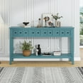 thumbnail image 1 of Rustic Entryway Console Table with 4 Drawers and Bottom Storage Shelf, Long, Narrow, Elegant Design Hallway Table with Wide Desktop, Solid Wood Sofa Table with Knobs & Square Legs, Turquoise Green, 1 of 7
