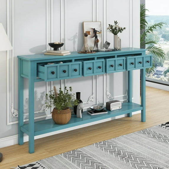 Rustic Entryway Console Table, 60" Long Sofa Table With 2 Different Size Drawers Bottom Shelf Easy To Assemble Storage Console Table For Living Rooms Entrances Hallway