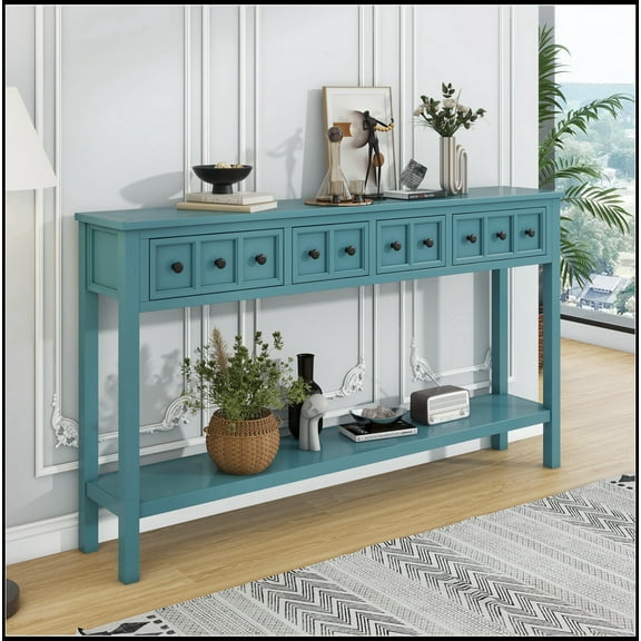 Rustic Entryway Console Table, 60" Long Sofa Table with two Different Size Drawers