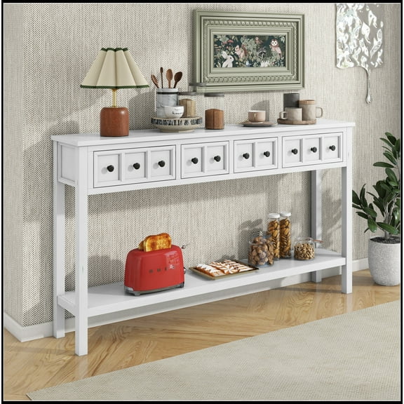 Rustic Entryway Console Table, 60" Long Sofa Table with two Different Size Drawers