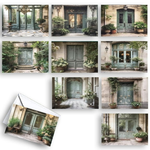 Rustic Entryway Doors All-Occasion Blank Note Greeting Cards | 10 Pack Assortment Bulk Variety Set (4x6)