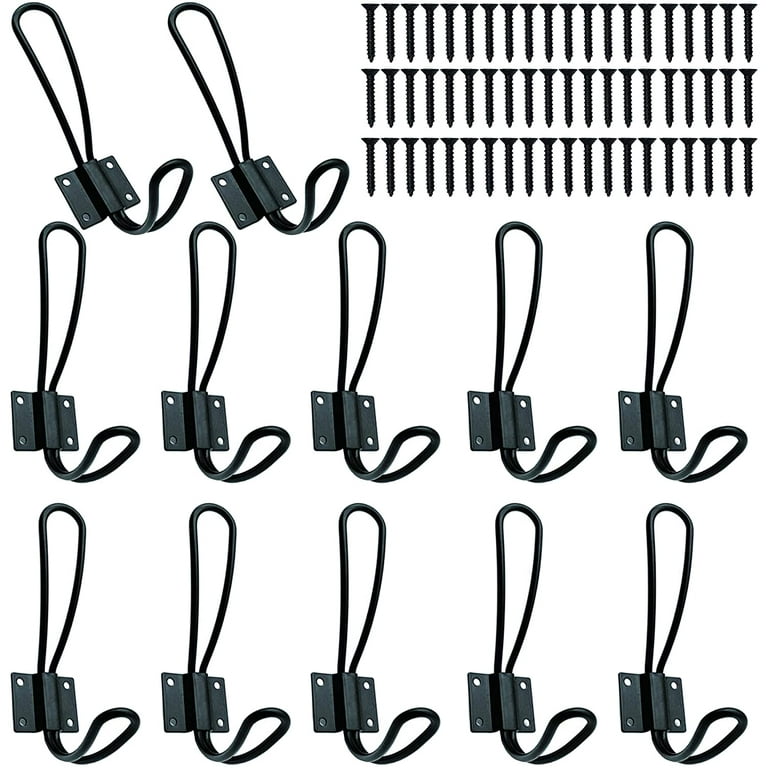 Hajoyful Rustic Entryway Hooks-12 Pack Farmhouse Hooks with Metal Screws  Included, Black Decorative Wall Mounted Rustic Coat Hooks Rack, Double  Vintage Organizer Hanging Wire Hook Clothes Hanger 