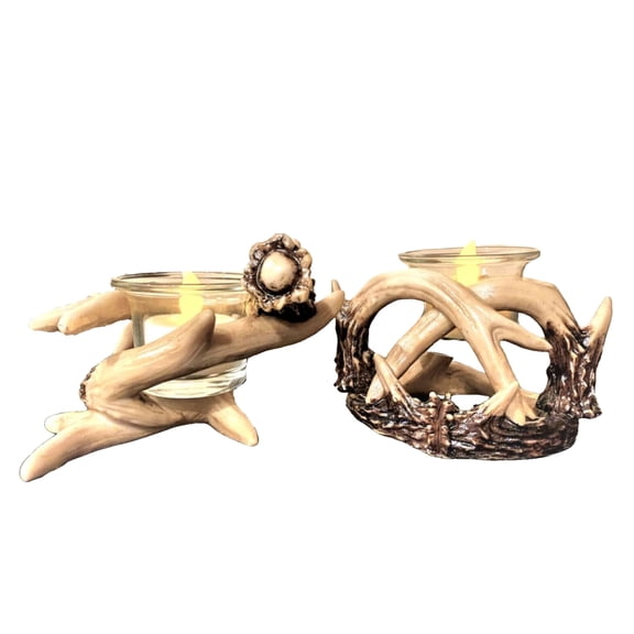 Rustic Entwined Faux Deer Antler Votive Candle Holder Cabin Lodge LogDecor 2pc