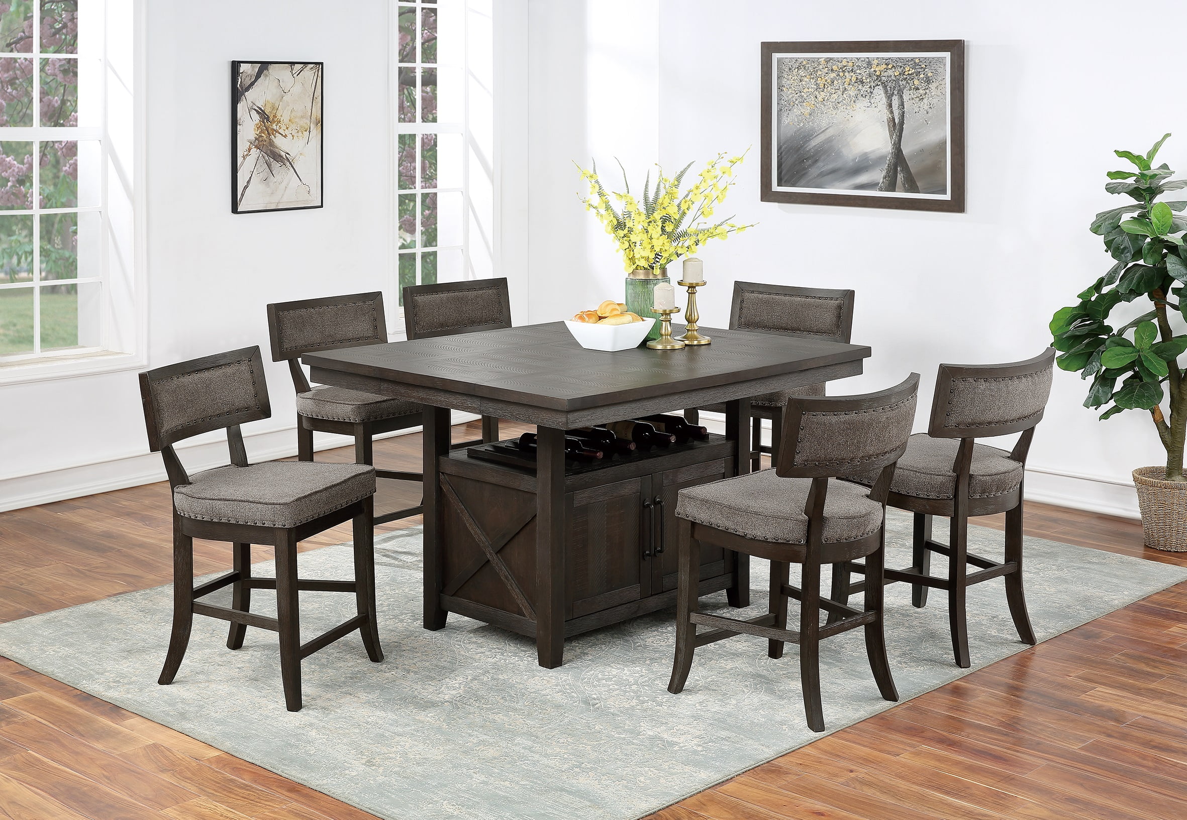 Rustic Espresso Counter Height Dining Table Set with Butterfly Leaf and