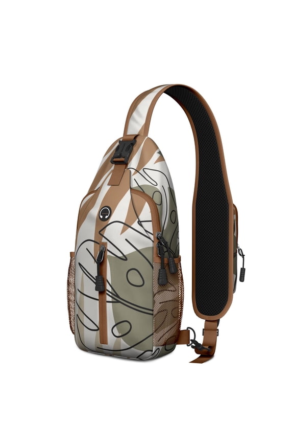 Rustic Ethnic Sling Backpack Bohemian Floral Travel Daypack with Multiple Compartments