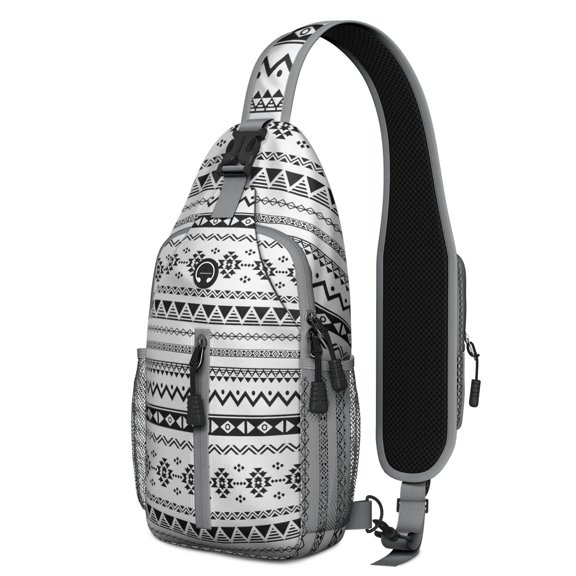 Rustic Ethnic Sling Backpack Bohemian Floral Travel Daypack with Multiple Compartments