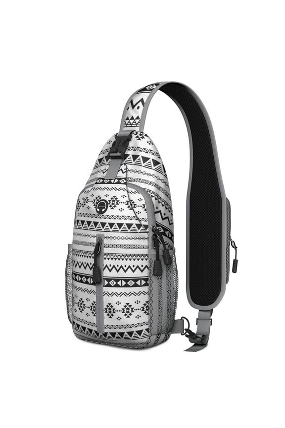 Rustic Ethnic Sling Backpack Bohemian Floral Travel Daypack with Multiple Compartments