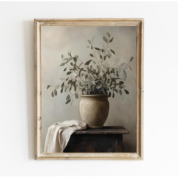Rustic Eucalyptus Botanical Wall Art Print, Vintage Farmhouse Decor