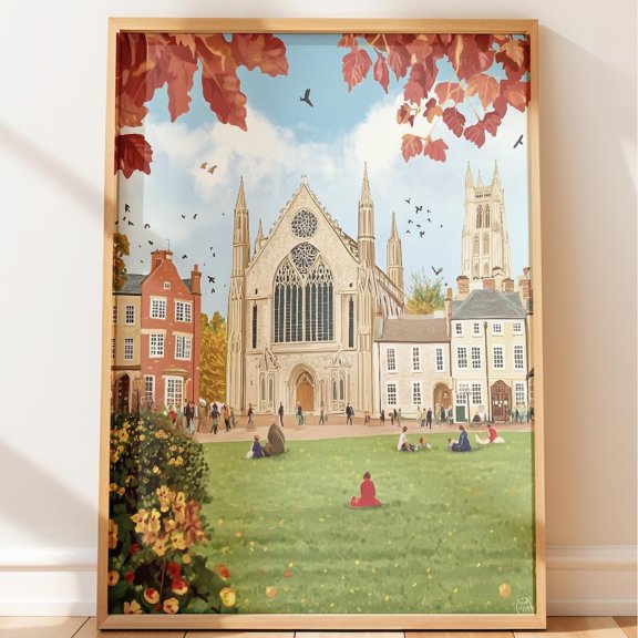 Rustic Exeter Cathedral Historic Travel Wall Art Print