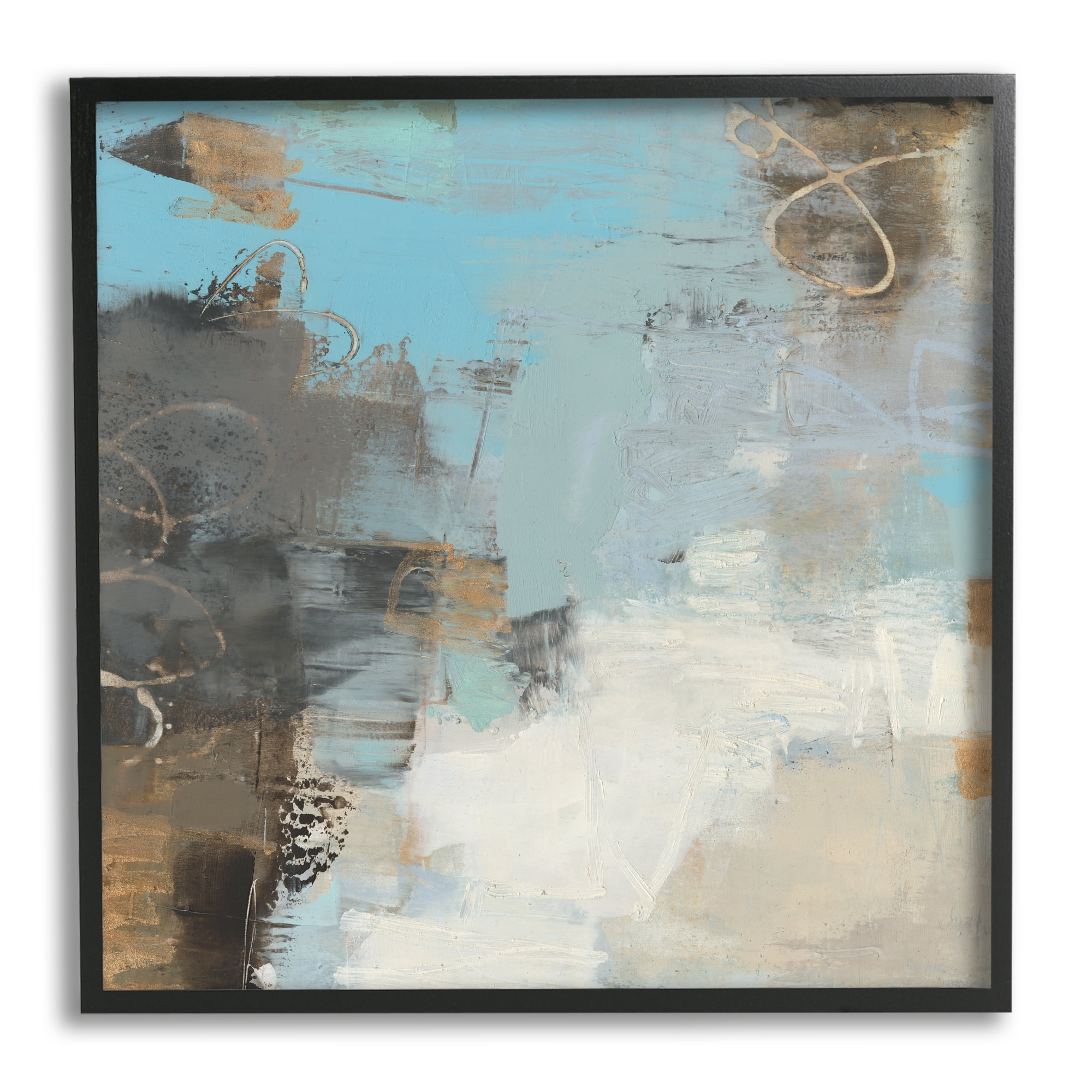 Rustic Expressive Abstraction Brown Towards Blue Impression Abstract Framed Art Print Wall Art, 17x17