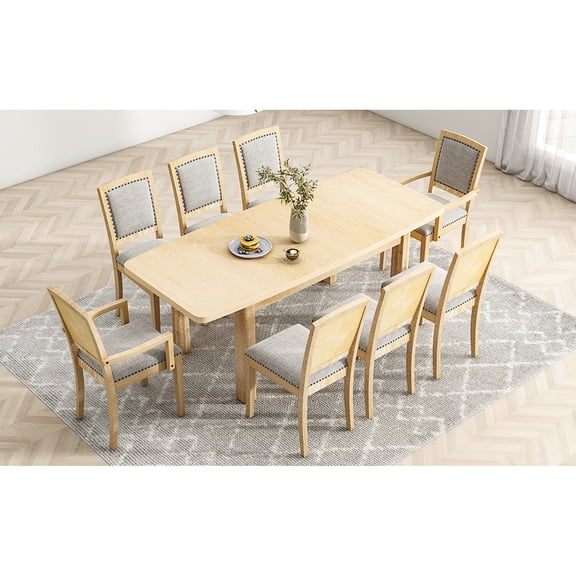 Rustic Extendable Table Set with Upholstered Seating | Ideal for Large Family Gatherings | Benefit from Flexible Seating Arrangements