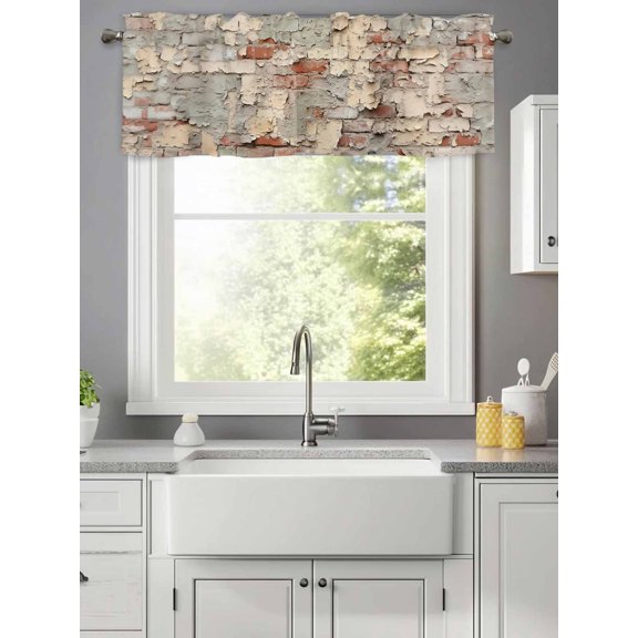 Rustic Faded Shabby Brick Wall Valances for Windows,Rod Pocket Valance for Kitchen Bedroom Bathroom Living Room, Old Cement Artwork Window Valance Curtain Farmhouse Home Decor Short Curtains 42x12in