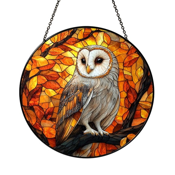 Rustic Fall Barn Owl Suncatcher Wall Ornament Festive Present Decor