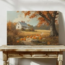 Rustic Fall Farmhouse With Pumpkins – Autumn Country Landscape Wall Art For Cozy Seasonal Decor Wall Art, Modern Wall Decor, 8x12 UNFRAMED