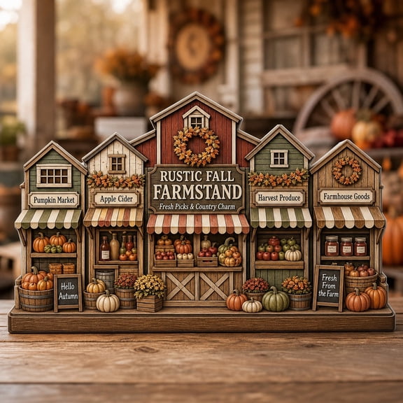 Rustic Fall Farmstand Wooden Block Tabletop Display for Farmhouse Decor