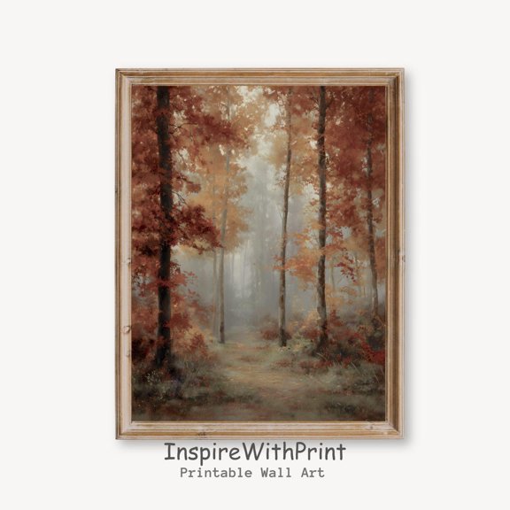 Rustic Fall Forest Landscape , Autumn Cottagecore Printable Vintage Fall Trees Poster Farmhouse Fall Poster Fall Neutral Wall Decor, Size 16x24 UNFFRAMED F03.1.6l494