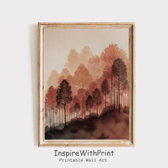 Rustic Fall Forest Landscape , Autumn Cottagecore Printable Vintage Fall Trees Poster Farmhouse Fall Poster Fall Neutral Wall Decor, Size 24x36 UNFFRAMED F03.1.6l490