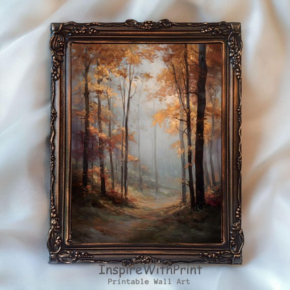 Rustic Fall Forest Landscape , Autumn Cottagecore Printable Vintage Fall Trees Print, Farmhouse Fall Print, Fall Neutral Wall Decor, Size 8x12 UNFFRAMED F03.1.5l1626