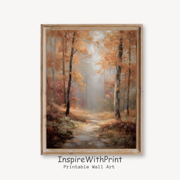 Rustic Fall Forest Landscape, Autumn Cottagecore Vintage Fall Trees Poster, Farmhouse Fall Poster, Fall Neutral Wall Decor Home Decor UNFRAMED Poster, Wall Art for Decor, Present, 24x36