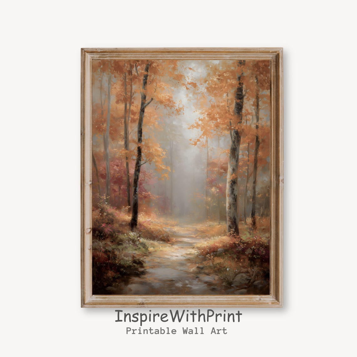 Rustic Fall Forest Landscape Wall Art Print, Autumn Cottagecore Vintage ...