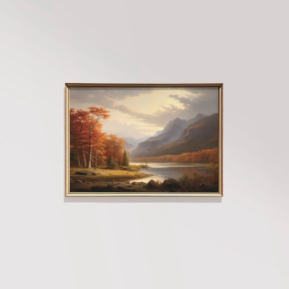 Rustic Fall Lake Decor Fall Home Decor Fall Autumn Decor Vintage Autumn Landscape Autumn Wall Art Mountain Art Autumn Home Decor, 24x36 UNFRAMED