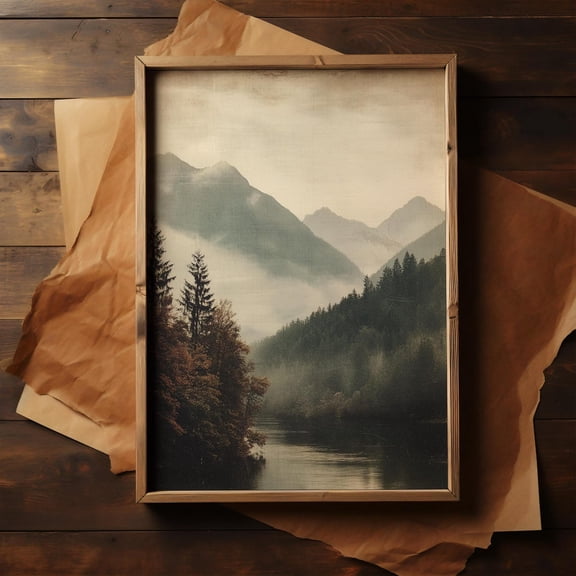 Rustic Fall Lake Landscape Art Moody Autumn Country Landscape Unframed Paper Print