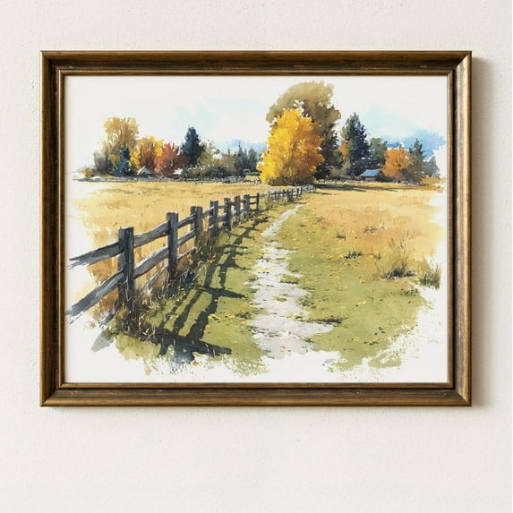 Rustic Fall Landscape Print Poster Landscape , Autumn Landscape Art, Earthy Country Scene, Wall Decor, Farmhouse Print Poster 382, Size 24x36 UNFFRAMED F03.1.6l3189