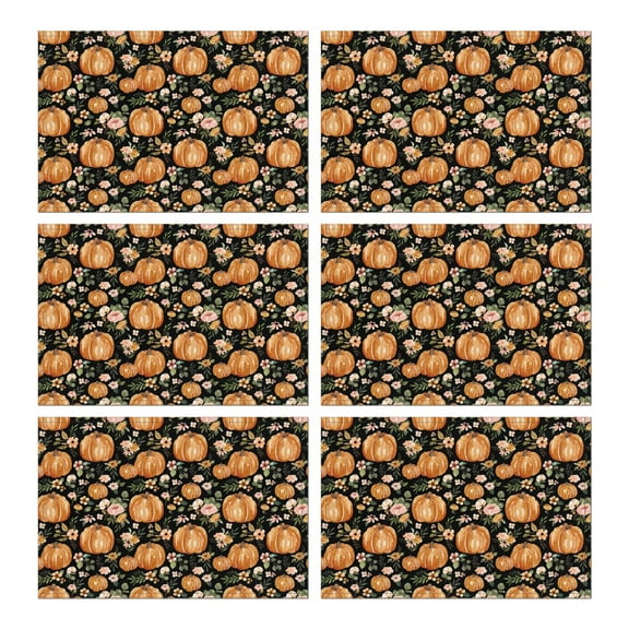 Rustic Fall Placemats Set of 6, Durable Linen Table Mats with Pumpkin and Turkey Pattern, Machine Washable Heat Resistant Autumn Dining Table Mats