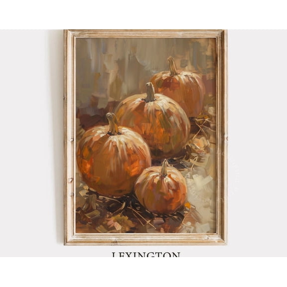 Rustic Fall Pumpkin Vintage Moody Autumn Orange Wall Art Print, Expressive Seasonal Theme For Living Room And Home Decor