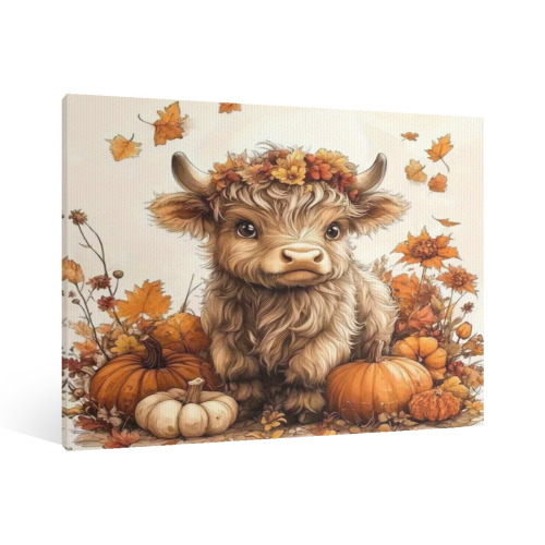 Rustic Fall Background Cow Rustic Fall Pumpkins Highland Cow Wall Art Decor,Vintage Aesthetic ...