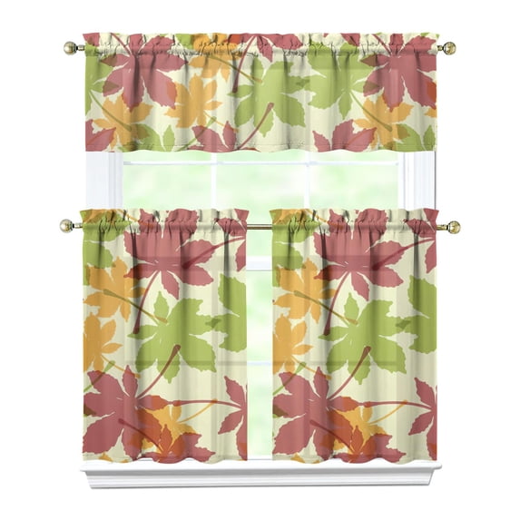 Rustic Fall Style Kitchen Curtains 3-Piece Set Turkey Design Thanksgiving Theme Window Treatment