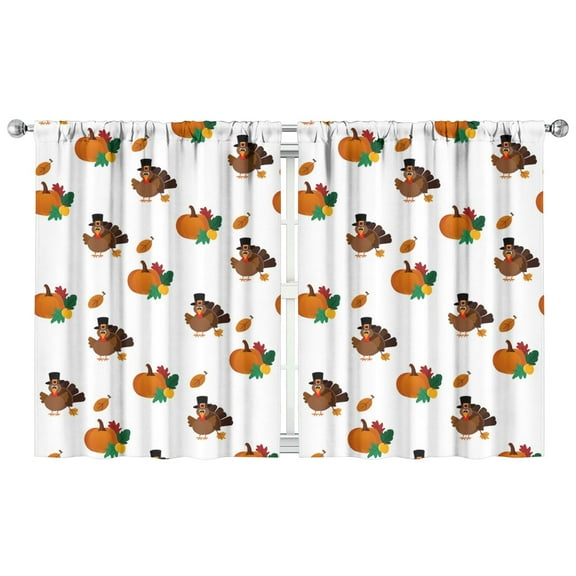 Rustic Fall Theme Kitchen Curtains Set Pumpkin Pattern Semi-Sheer 42x54in(106x137cm)