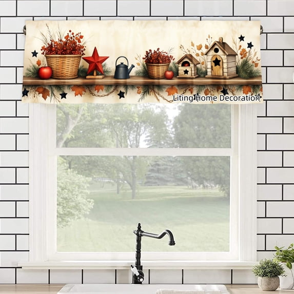 Rustic Fall Theme Rod Pocket Polyester kitchen Curtain Valances for Windows For Indoor Living Room Bedroom Kitchen Decoration 54x18 inch