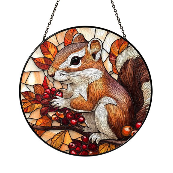 Rustic Fall Tiny Chipmunk Suncatcher Round Ornament Wall Ornament Art