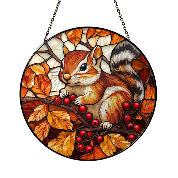 Rustic Fall Tiny Chipmunk Suncatcher Round Ornament Wall Ornament Decor