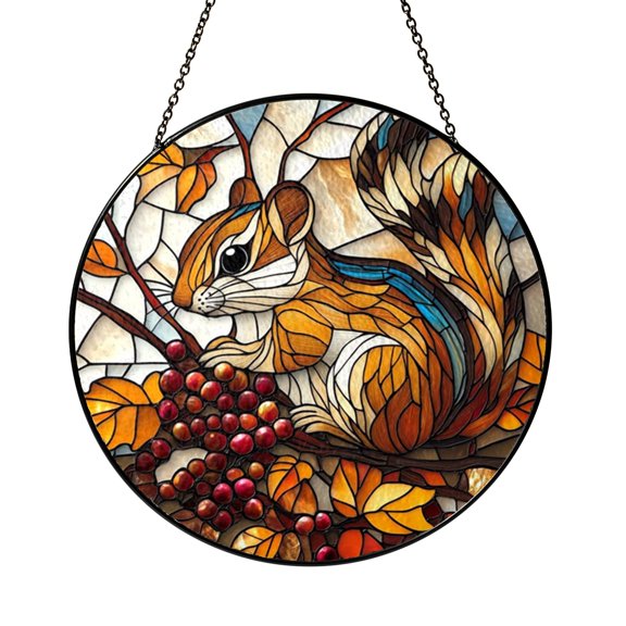 Rustic Fall Tiny Chipmunk Suncatcher Round Ornament Wall Ornament Glass