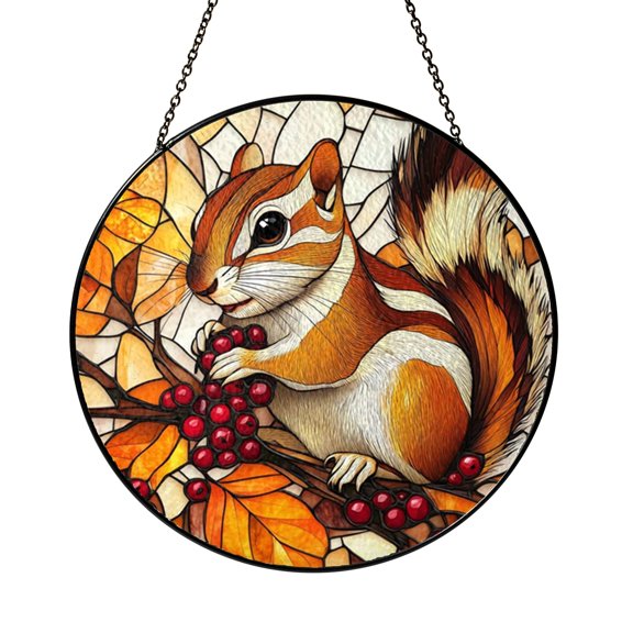 Rustic Fall Tiny Chipmunk Suncatcher Round Ornament Wall Ornament Sun