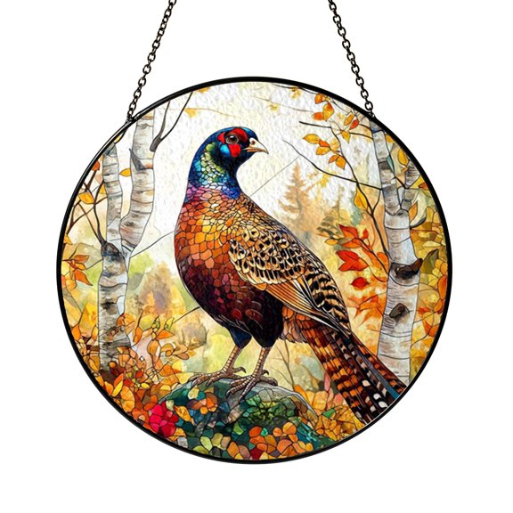 Rustic Fall Wild Pheasant Suncatcher Plaque Present For House Decor