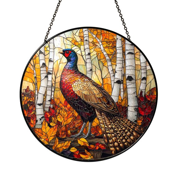 Rustic Fall Wild Pheasant Suncatcher Plaque Present For House Glass