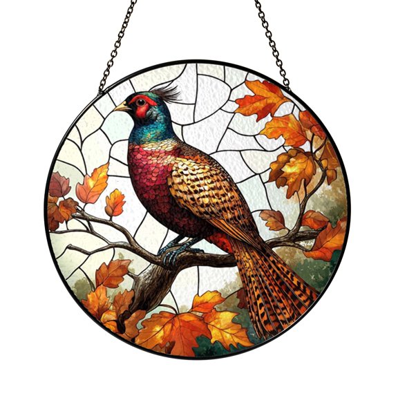 Rustic Fall Wild Pheasant Suncatcher Window Present For Room Glass