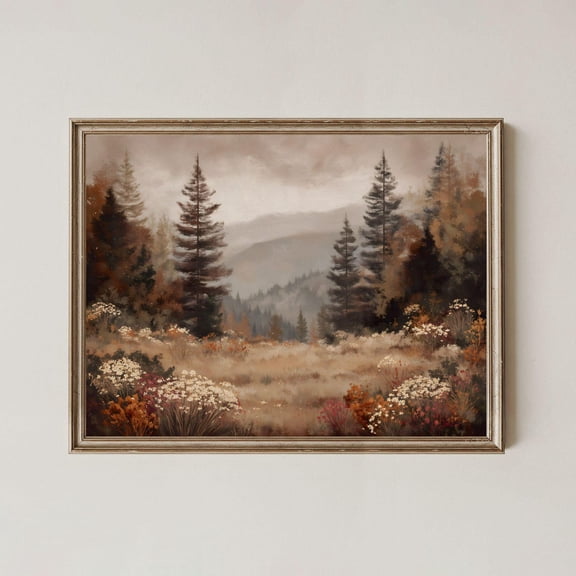 Rustic Fall Wildflower Field Landscape Print, Autumn Cottagecore Printable Moody Fall Trees Print, Farmhouse Fall Art Neutral Fall Art Decor, Size 16x24 UNFFRAMED F03.1.5l1595
