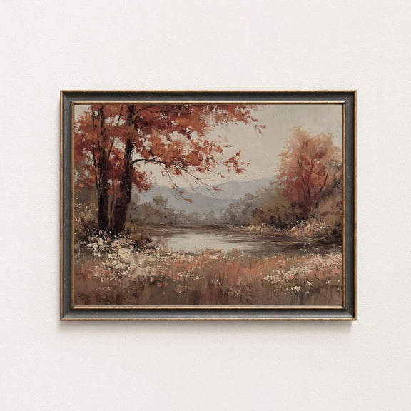 Rustic Fall Wildflower Field Landscape Print, Autumn Cottagecore Printable Moody Fall Trees Print, Farmhouse Fall Art Neutral Fall Art Decor, Size 16x24 UNFFRAMED F03.1.5l1603