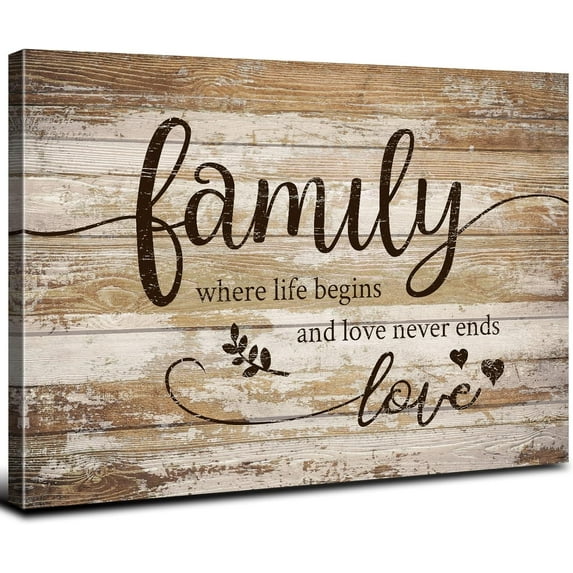 Rustic Family Signs Wall Art Brown Bless Pictures for Living Room Kitchen Dining Room Decor Vintage Farmhouse Inspirational Words Canvas Prints Artworks Country House Entryway Home Decorations 12x16”